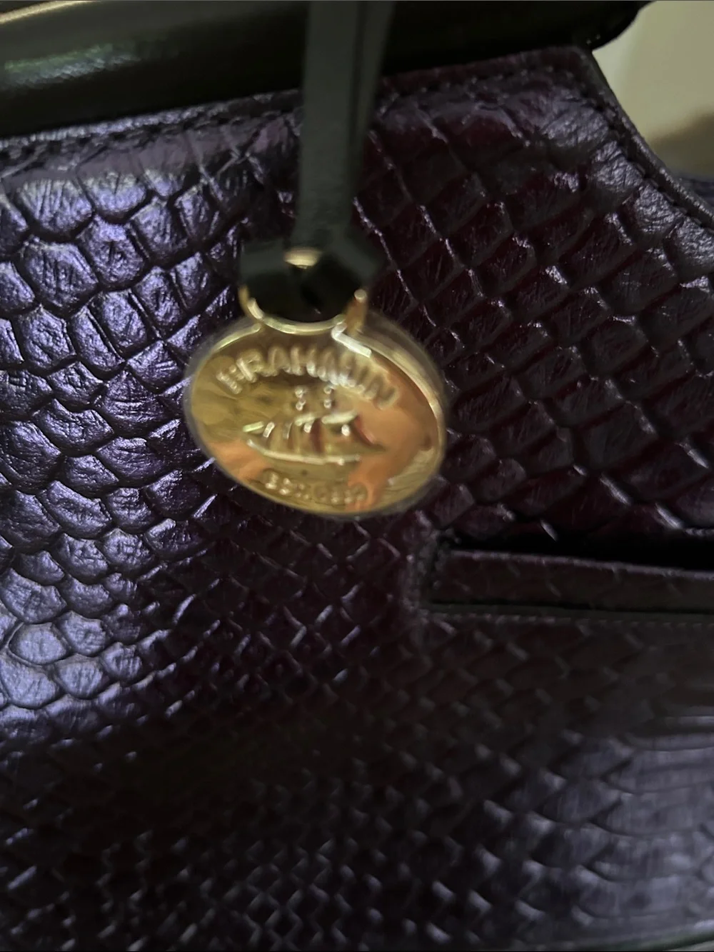 Brahmin Purple Faux-Snakeskin Tote with Black Trim and Gold Accents - Picture 6 of 11